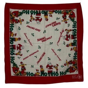 Vintage New Christmas HoHoHo Santa 13960 Handkerchief Paris Bandana Made in USA